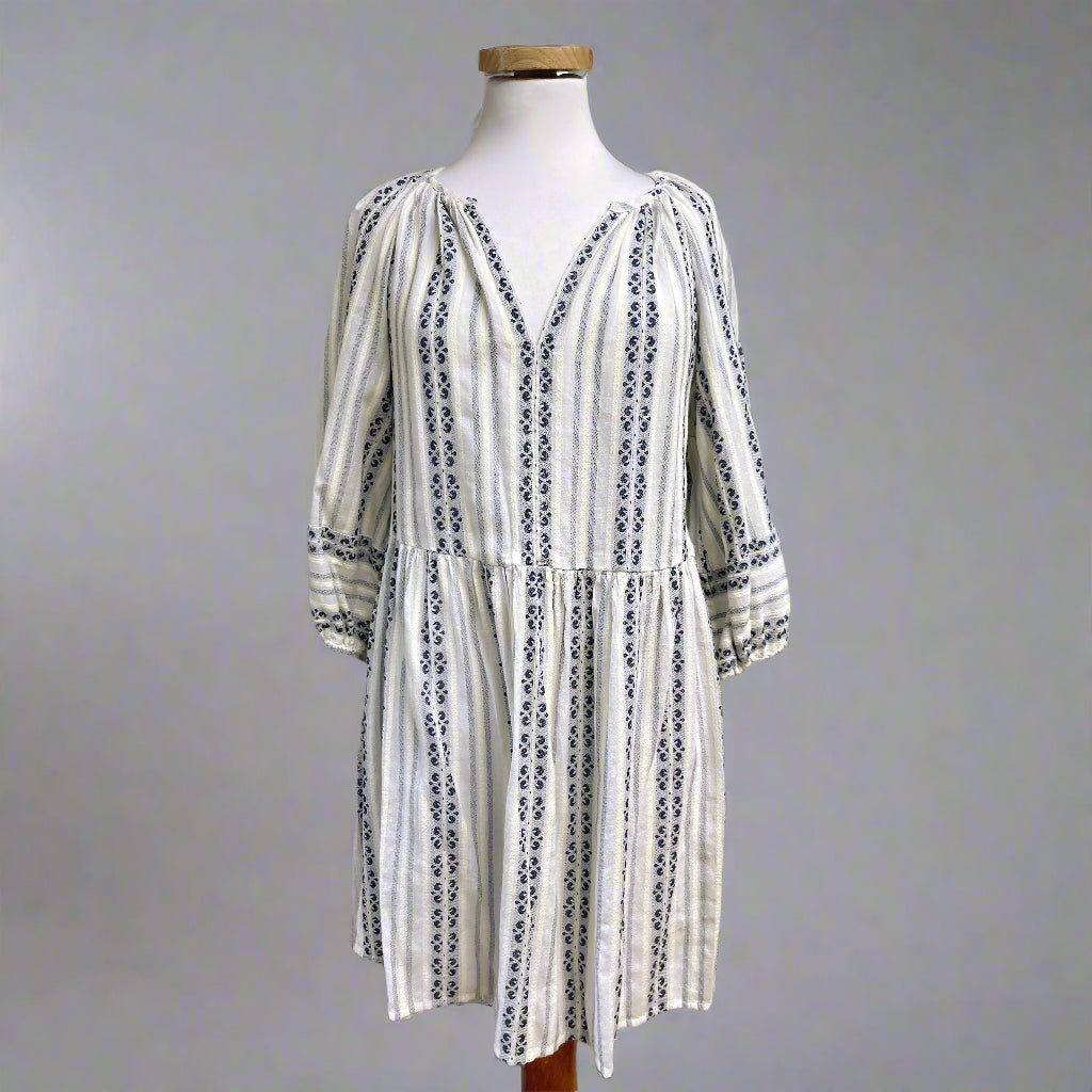 Velvet blue and cream striped Nona dress, size XS
