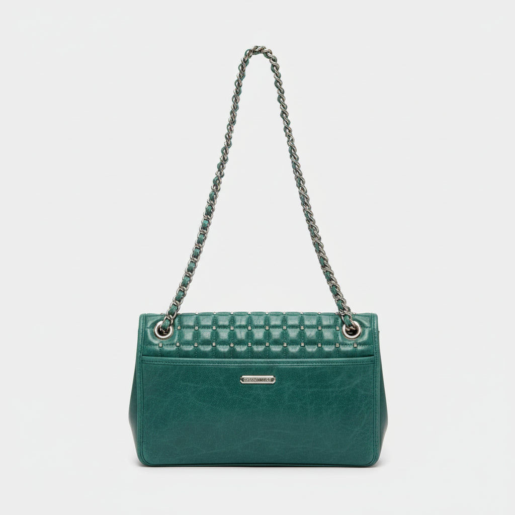Rebecca Minkoff green leather bag with gold studs