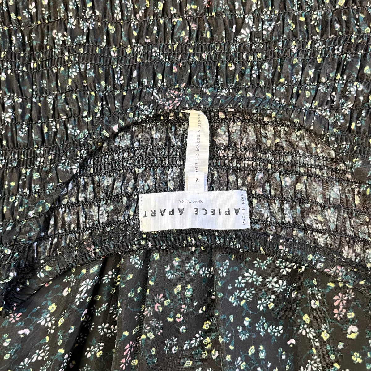 Apiece Apart black floral Olivia dress, size 2