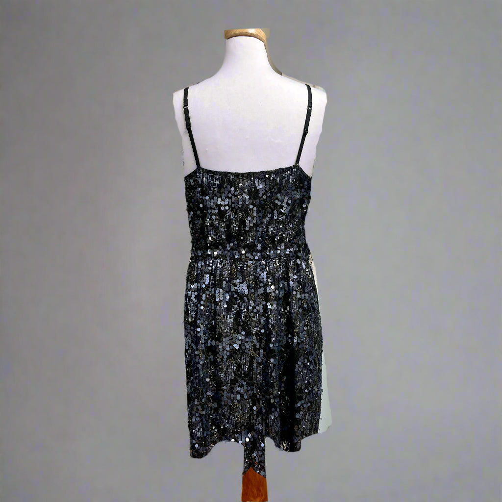 Express black and blue sequin dress, size L