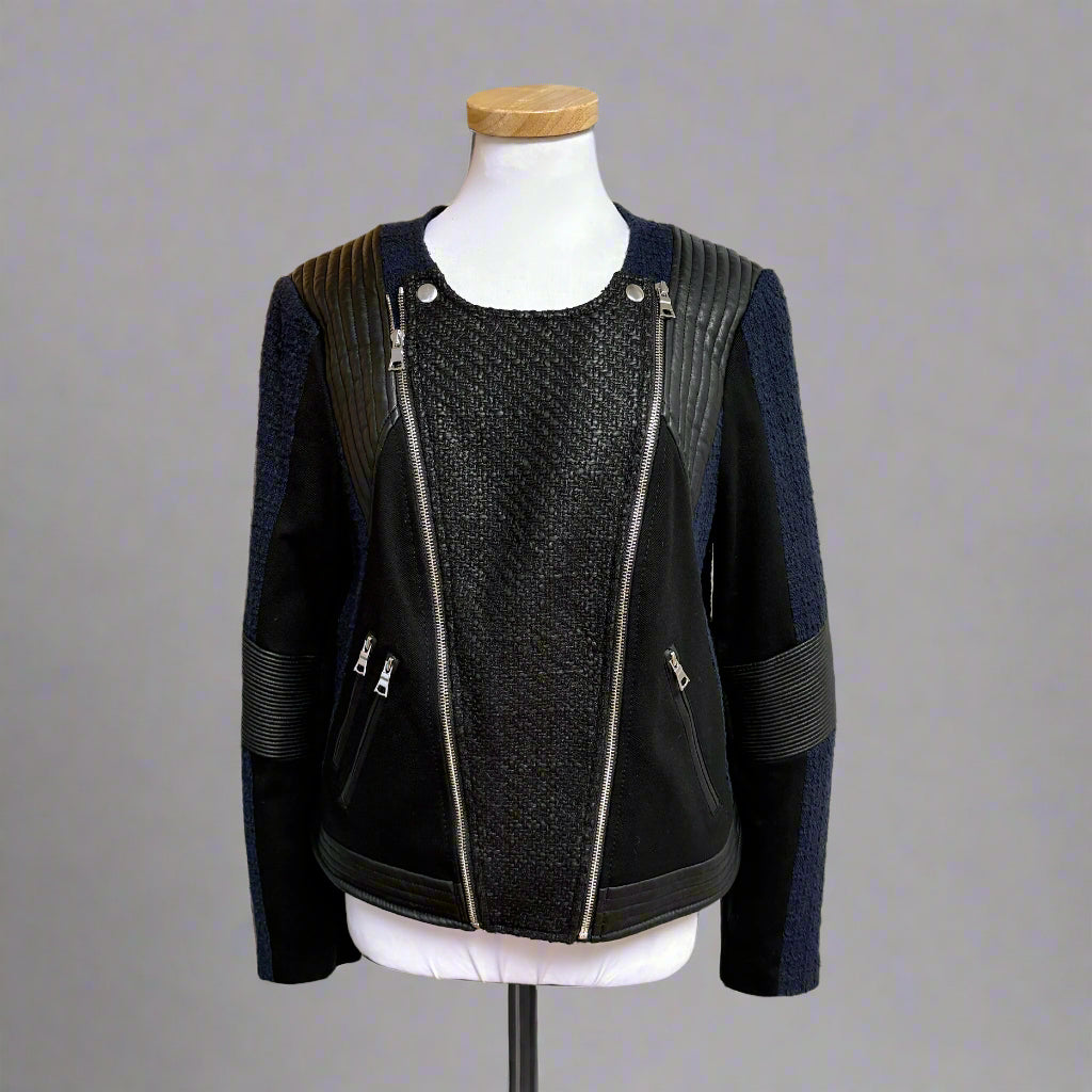 Rebecca Taylor vegan leather and tweed moto jacket, size S