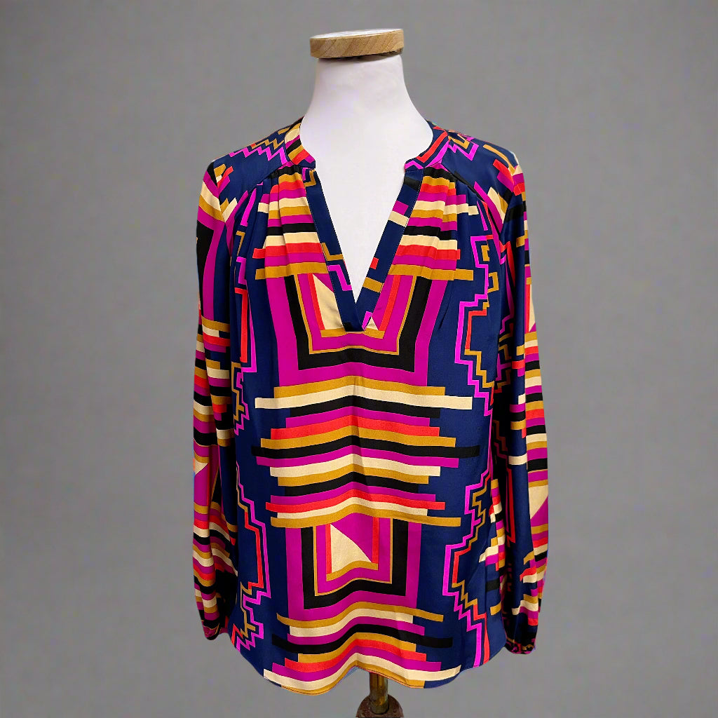 Alice & Trixie navy & magenta silk blouse, size S, NEW WITH TAGS!