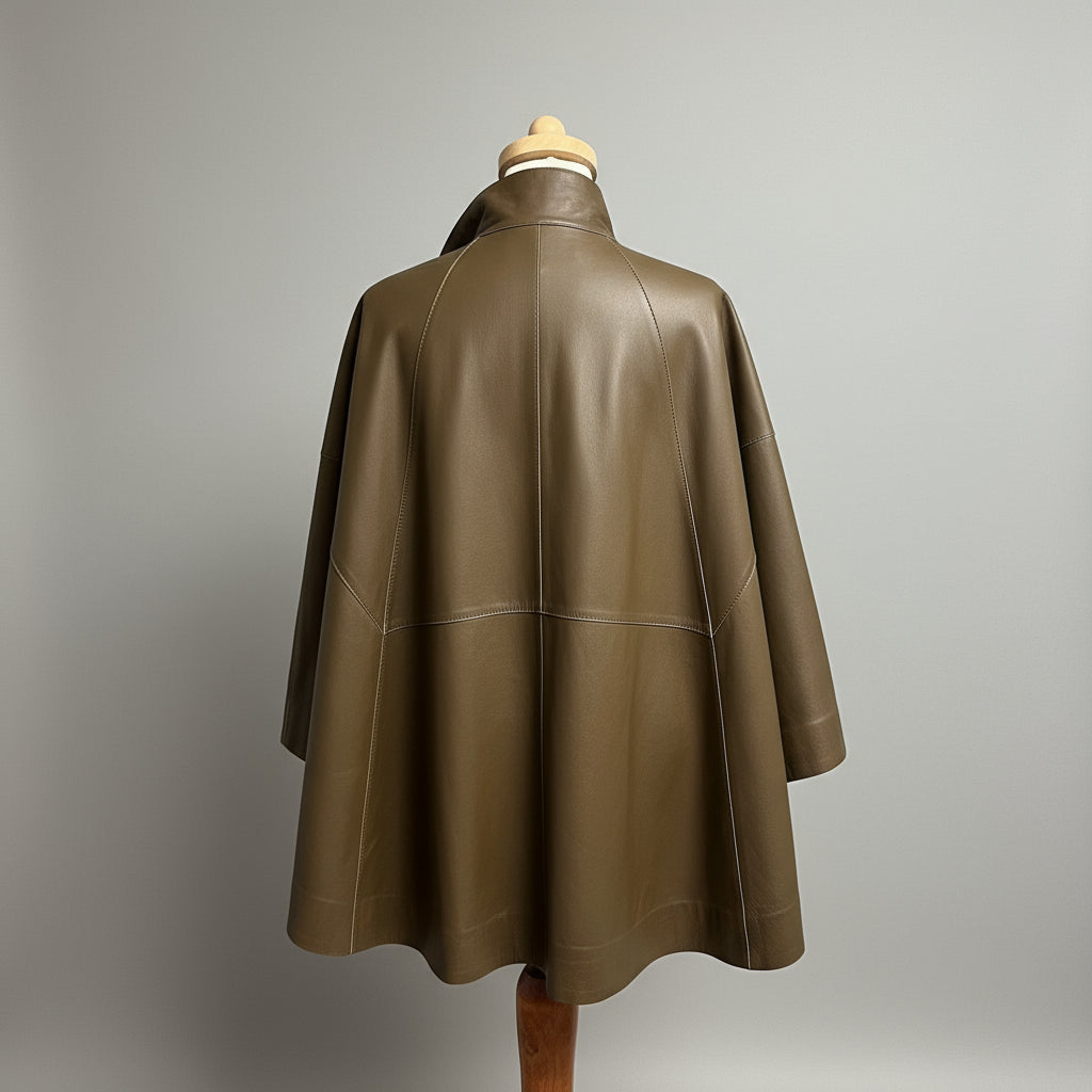 Lafayette 148 olive leather cape, one size fits most