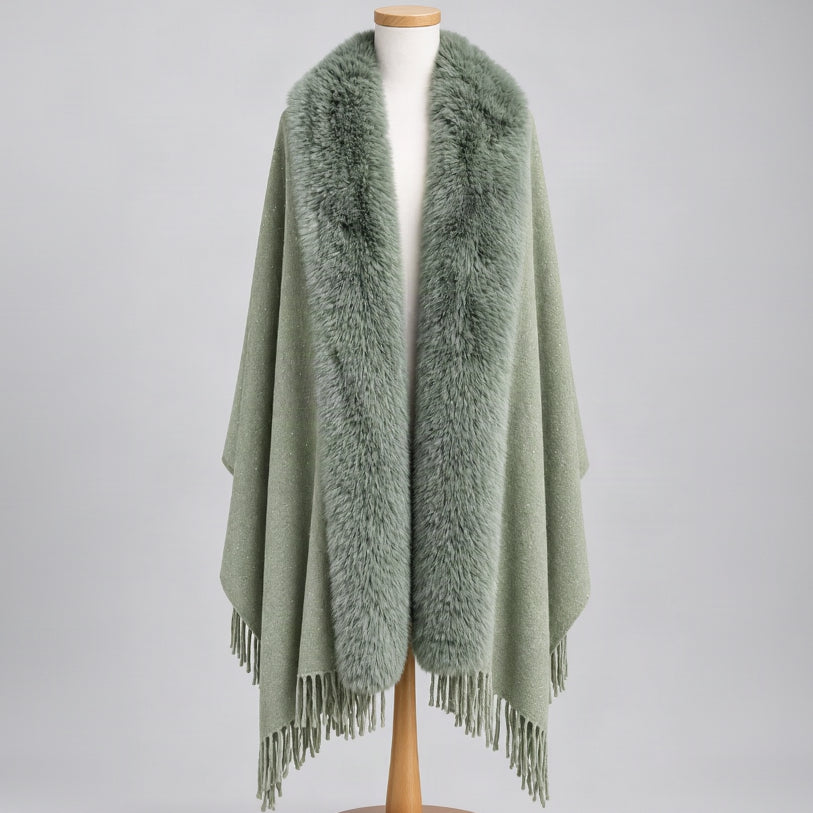 La Fiorentina sage sparkle and faux fur wrap, BRAND NEW WITH TAGS!