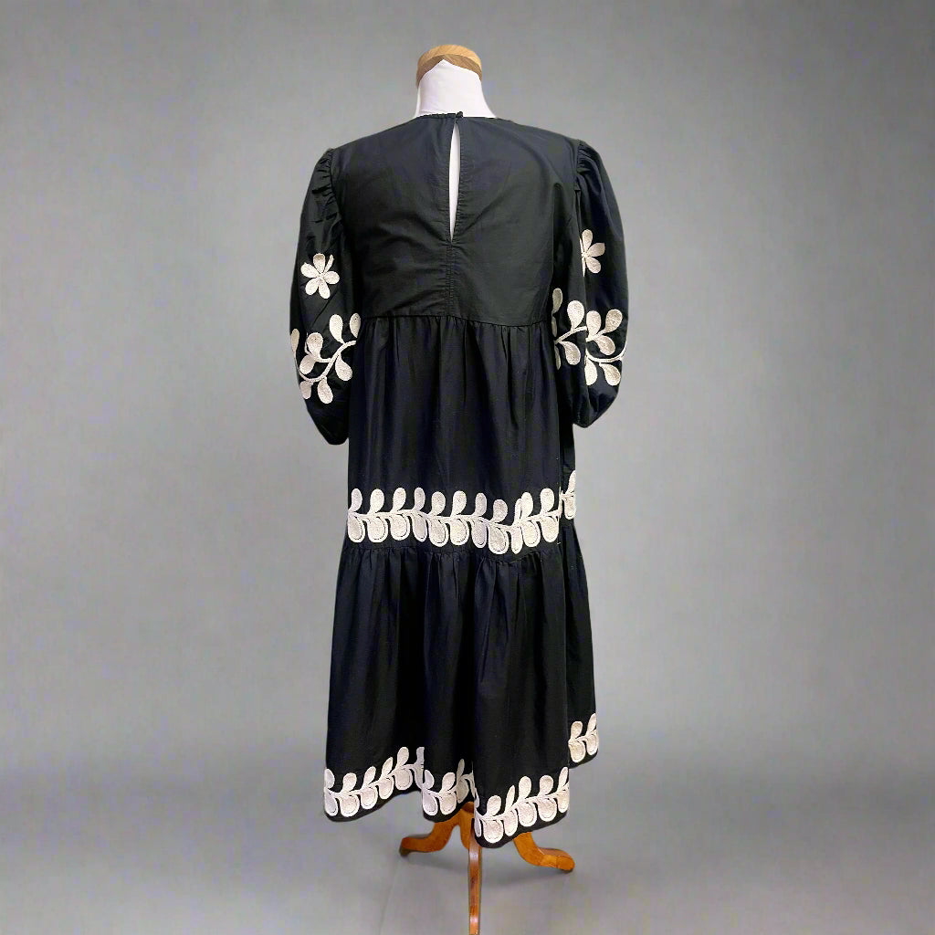 Anthropologie black and cream embroidered dress, size S
