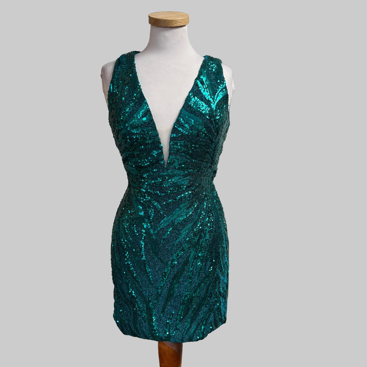 Alyce Paris teal sequin dress, size 00