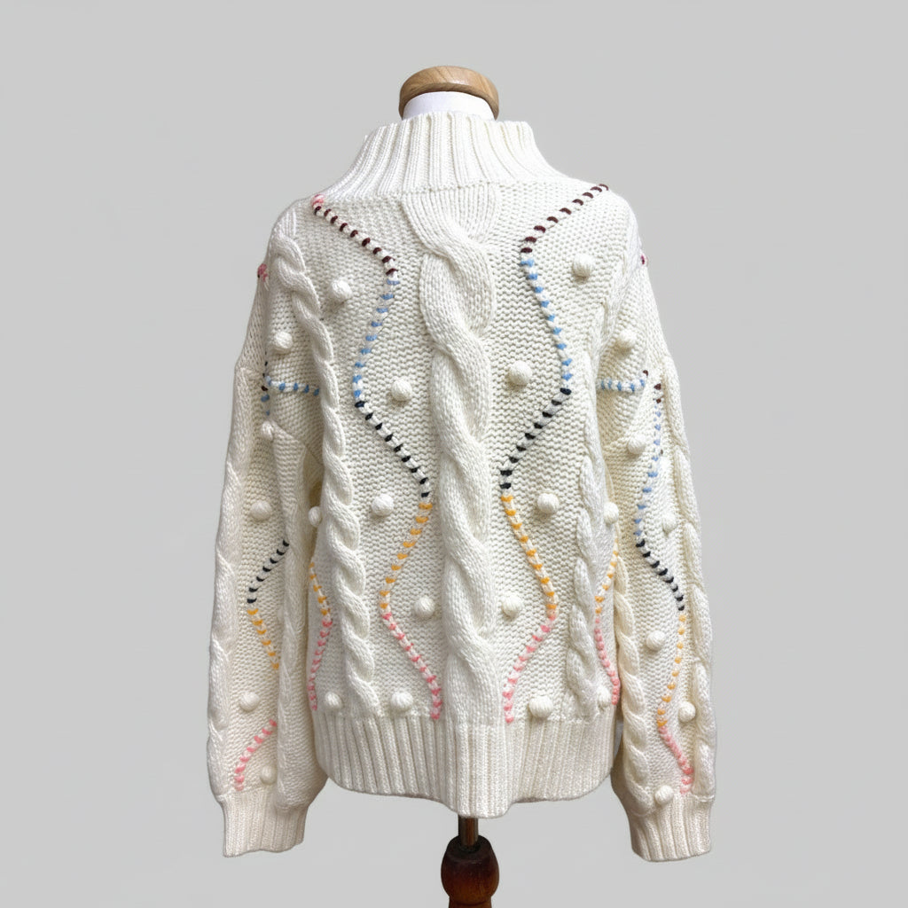 Marie Oliver cream multi color Hope Whipstitch sweater, size S