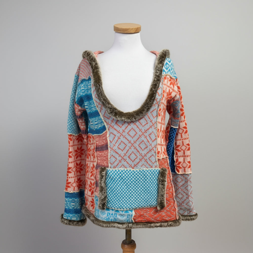 Free People orange and blue sweater, size S