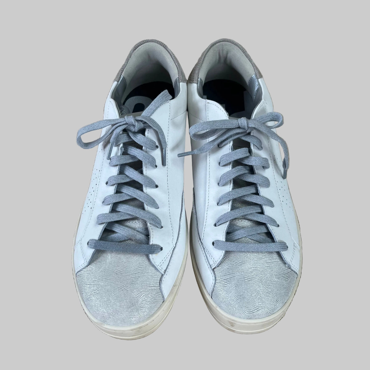 P448 white and platinum John sneakers, size 11