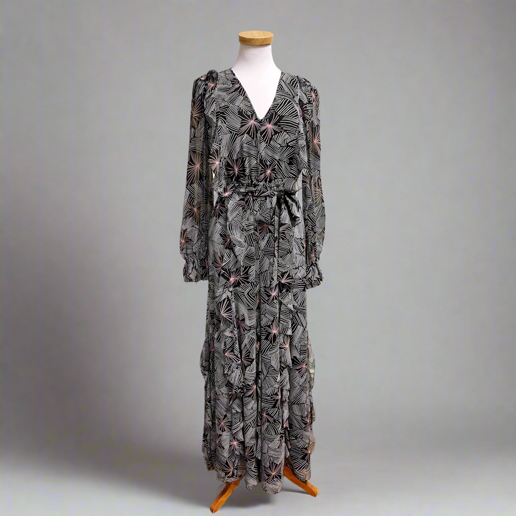 Diane von Furstenberg black print Gilligan dress, size S