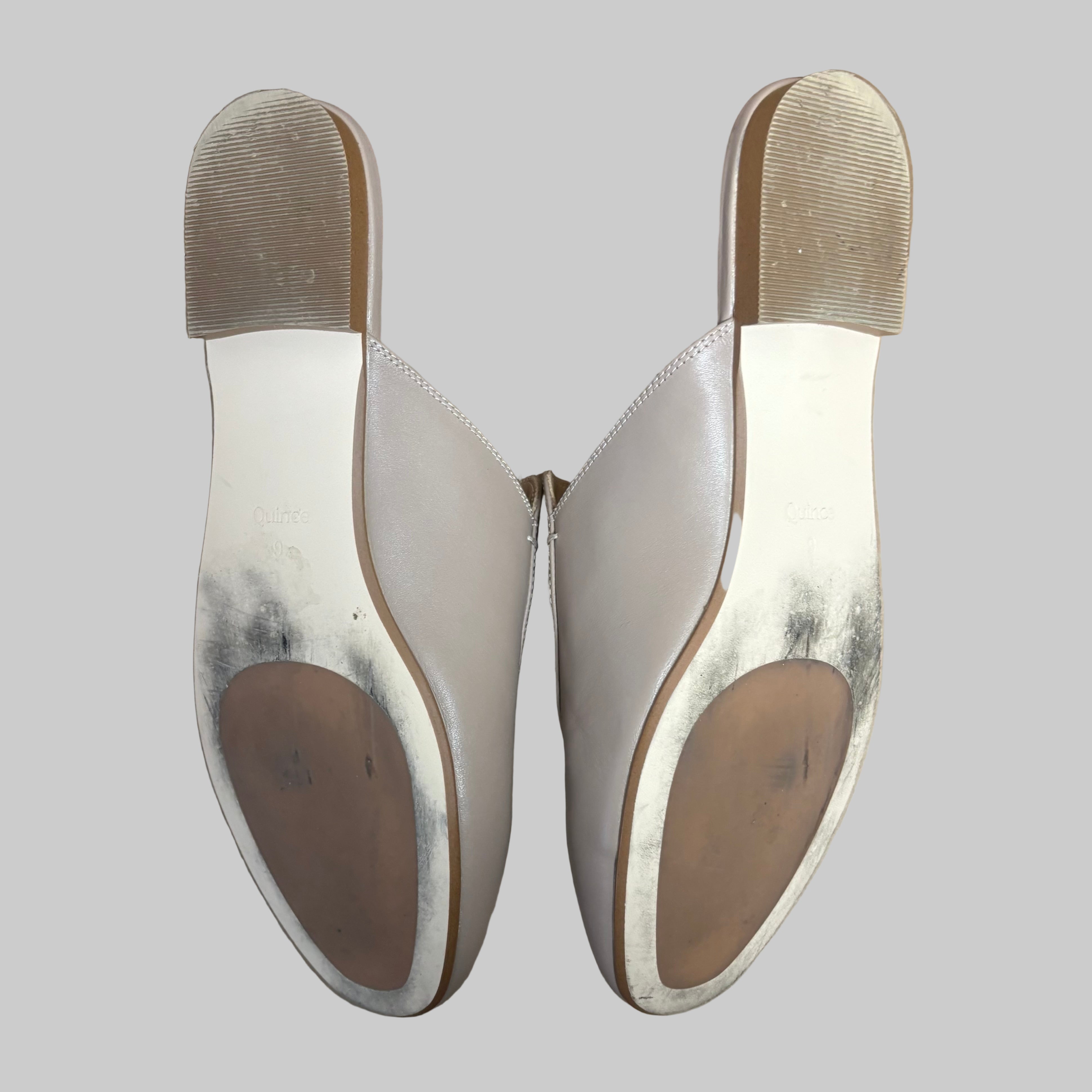 Quince tan leather horsebit loafer mule, size 9, LIKE NEW!