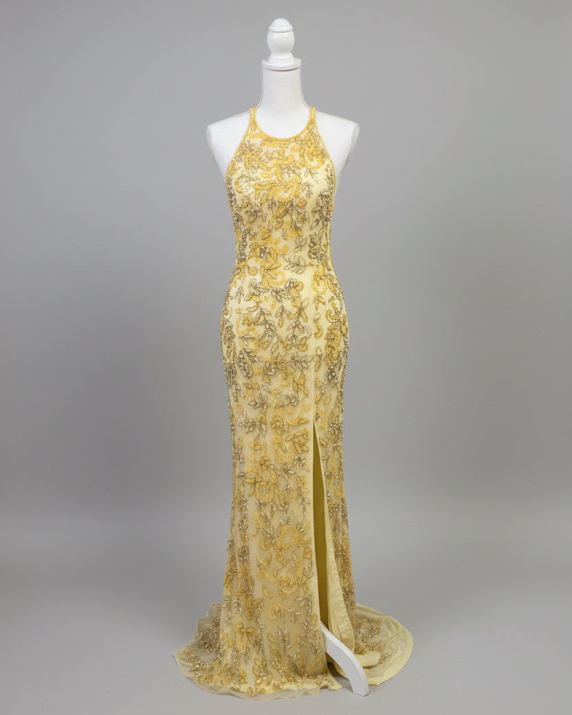 Sherri Hill yellow jeweled high neck dress, Size 2