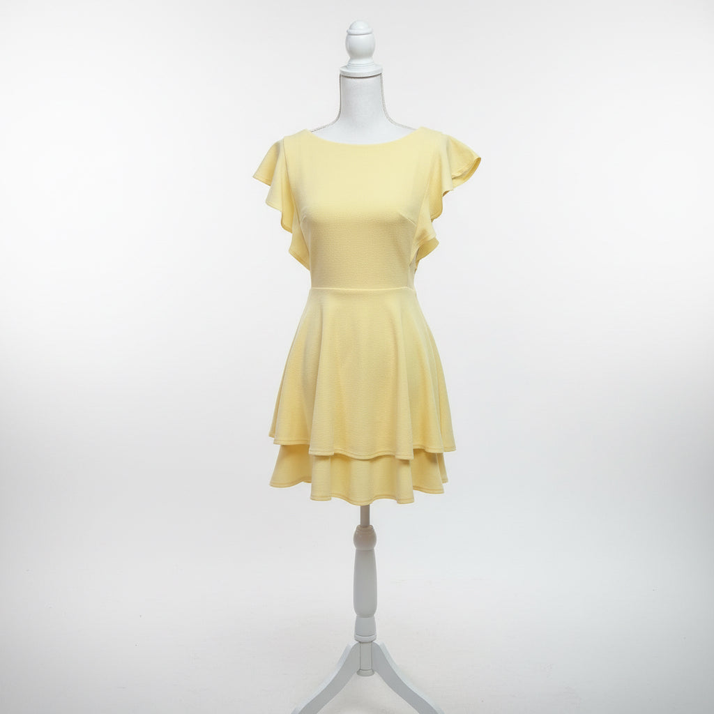 Midnight Doll yellow ruffle mini dress, Size S