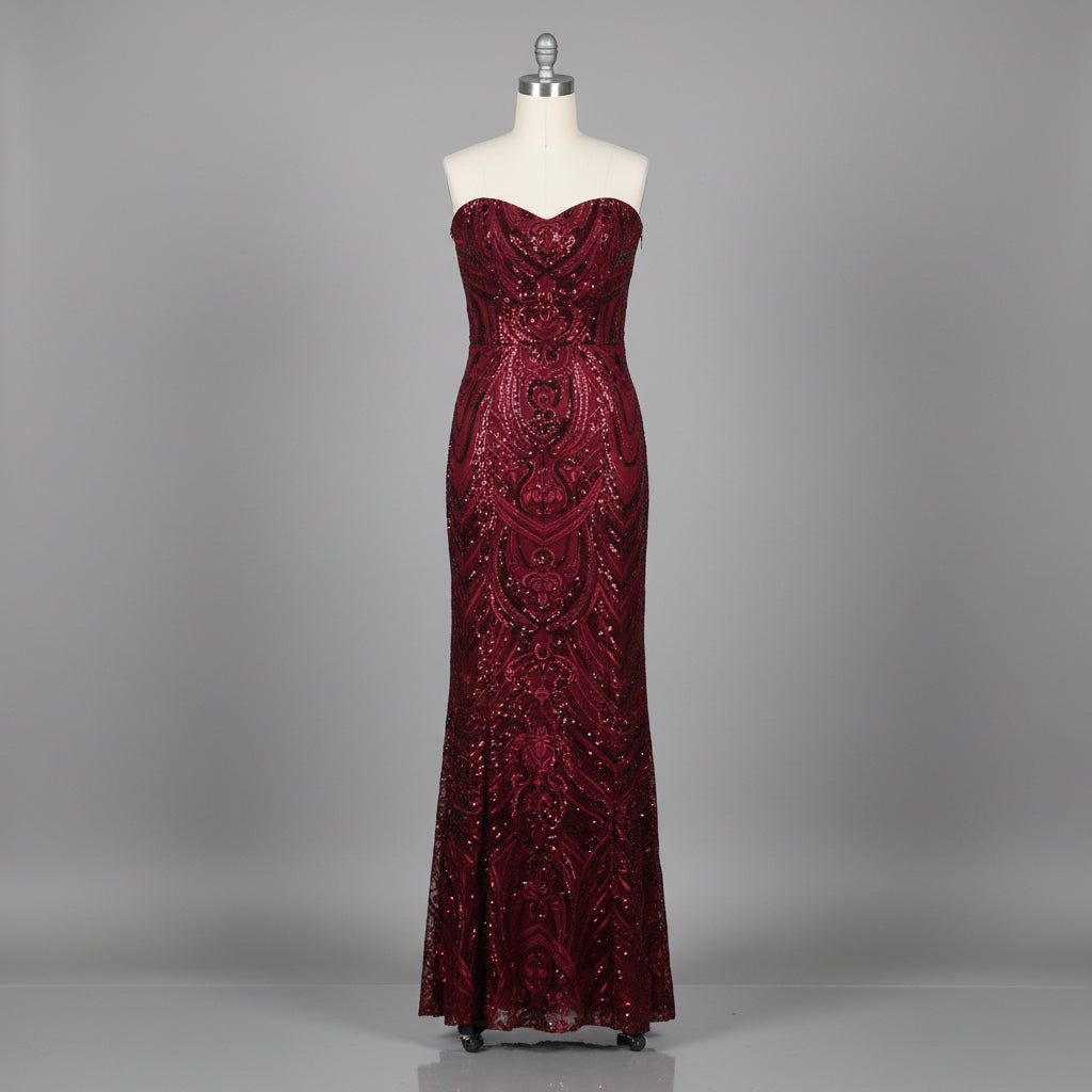 Alyce Paris burgundy strapless sequin dress, Size 0