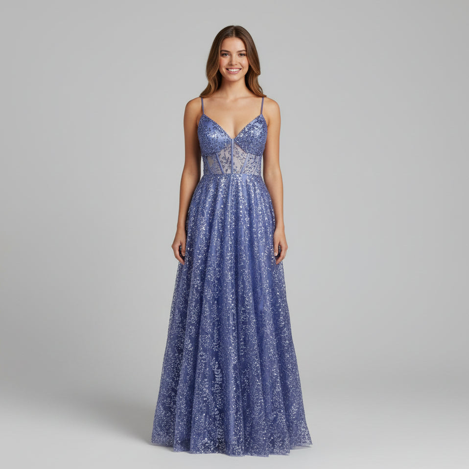 Blondie Nights periwinkle corset dress, size 7