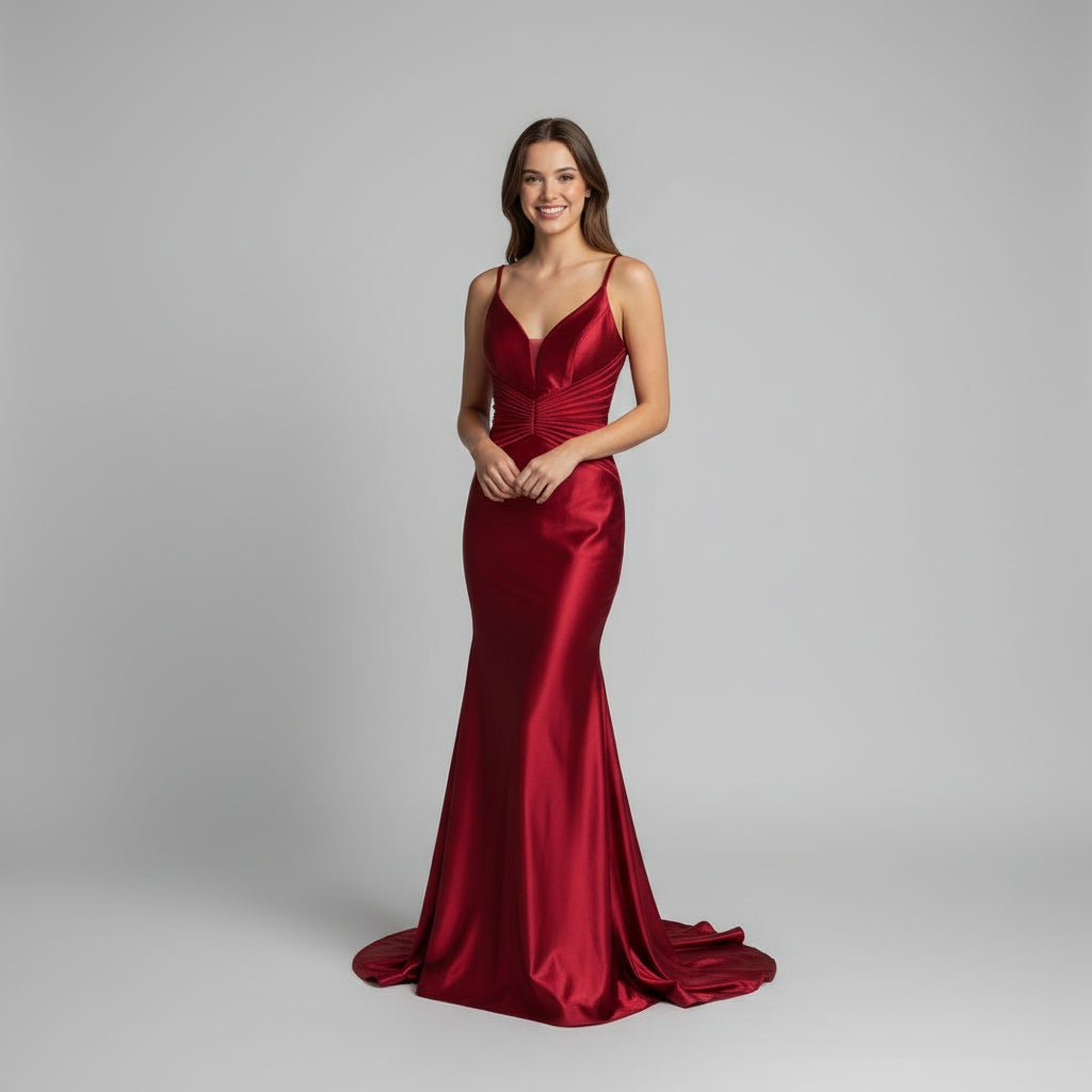 Ed Young red glimmer satin dress, size L