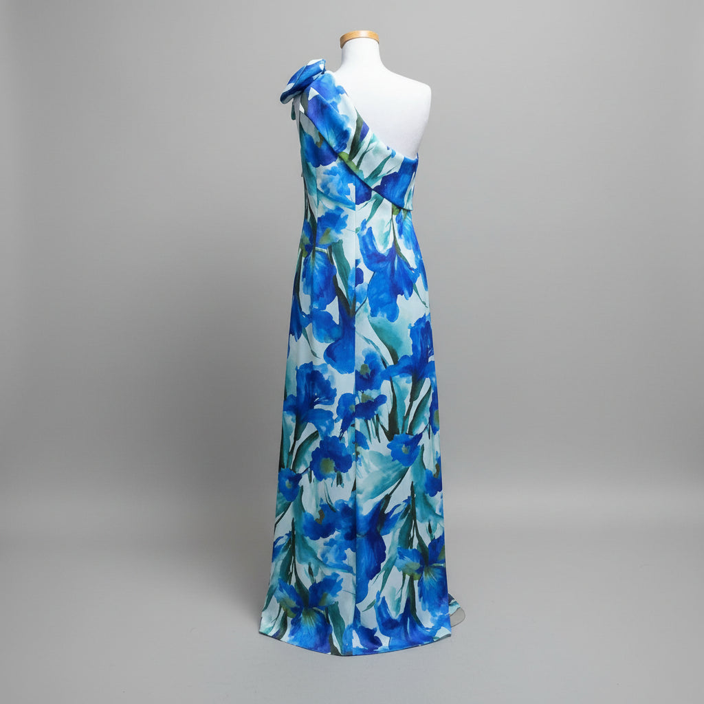 Adrianna Papell blue floral printed scuba gown, Size 12