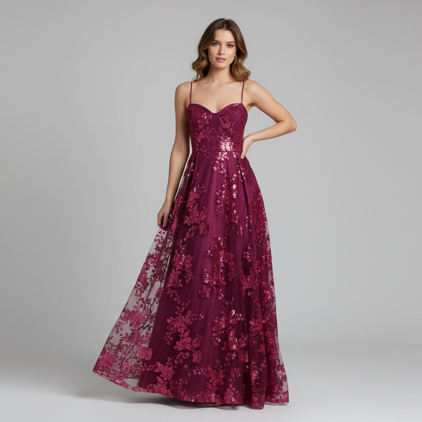 City Vibe plum floral sequin lace dress, Size 7 NEW WITH TAGS