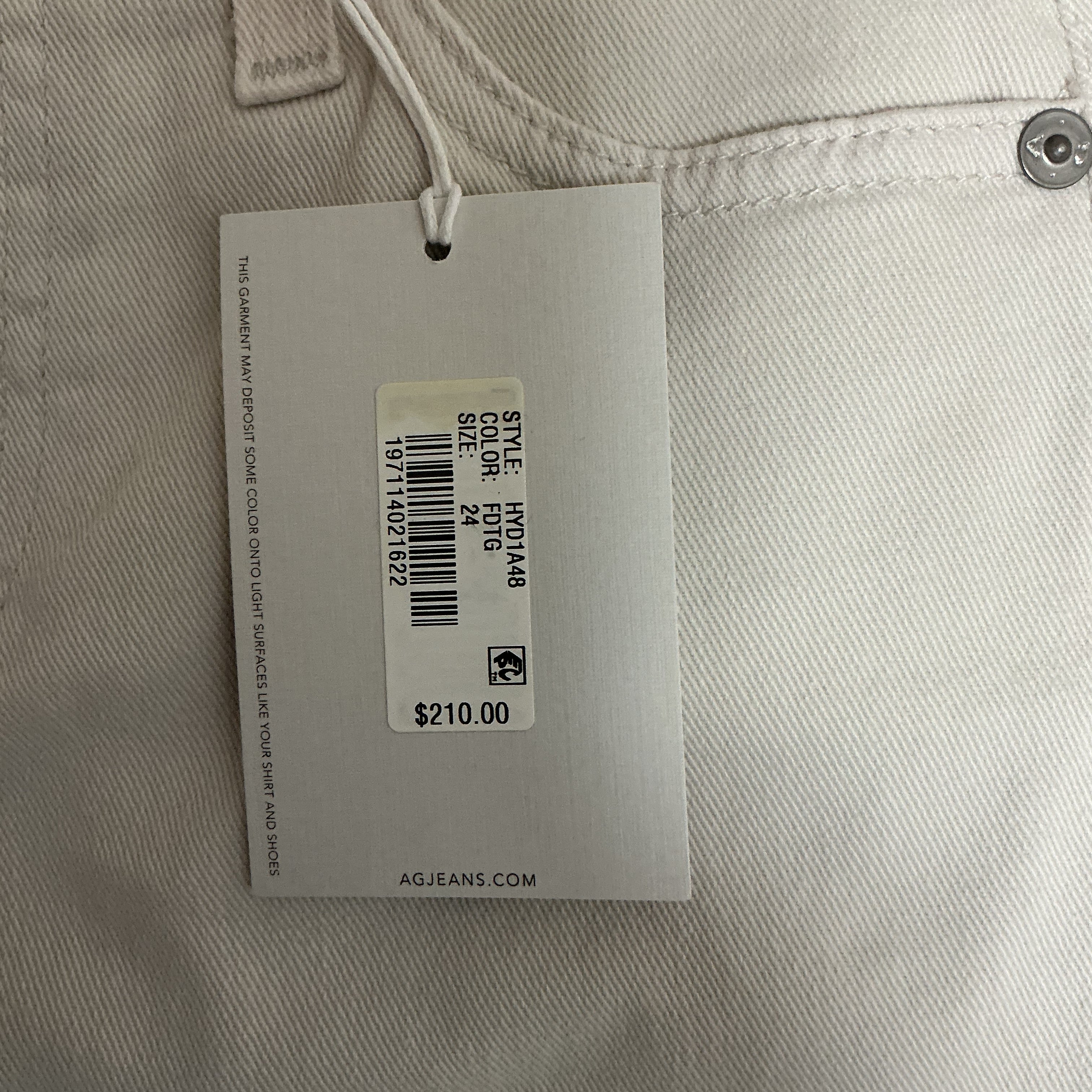 AG jeans ecru Mari crop high-rise slim straight, Size 24