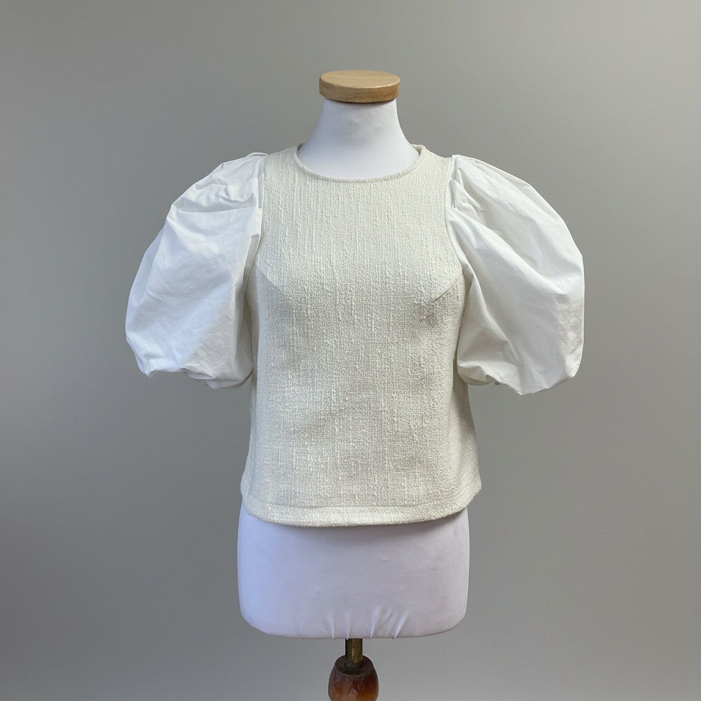 Anthropologie white puff sleeve blouse, size XS