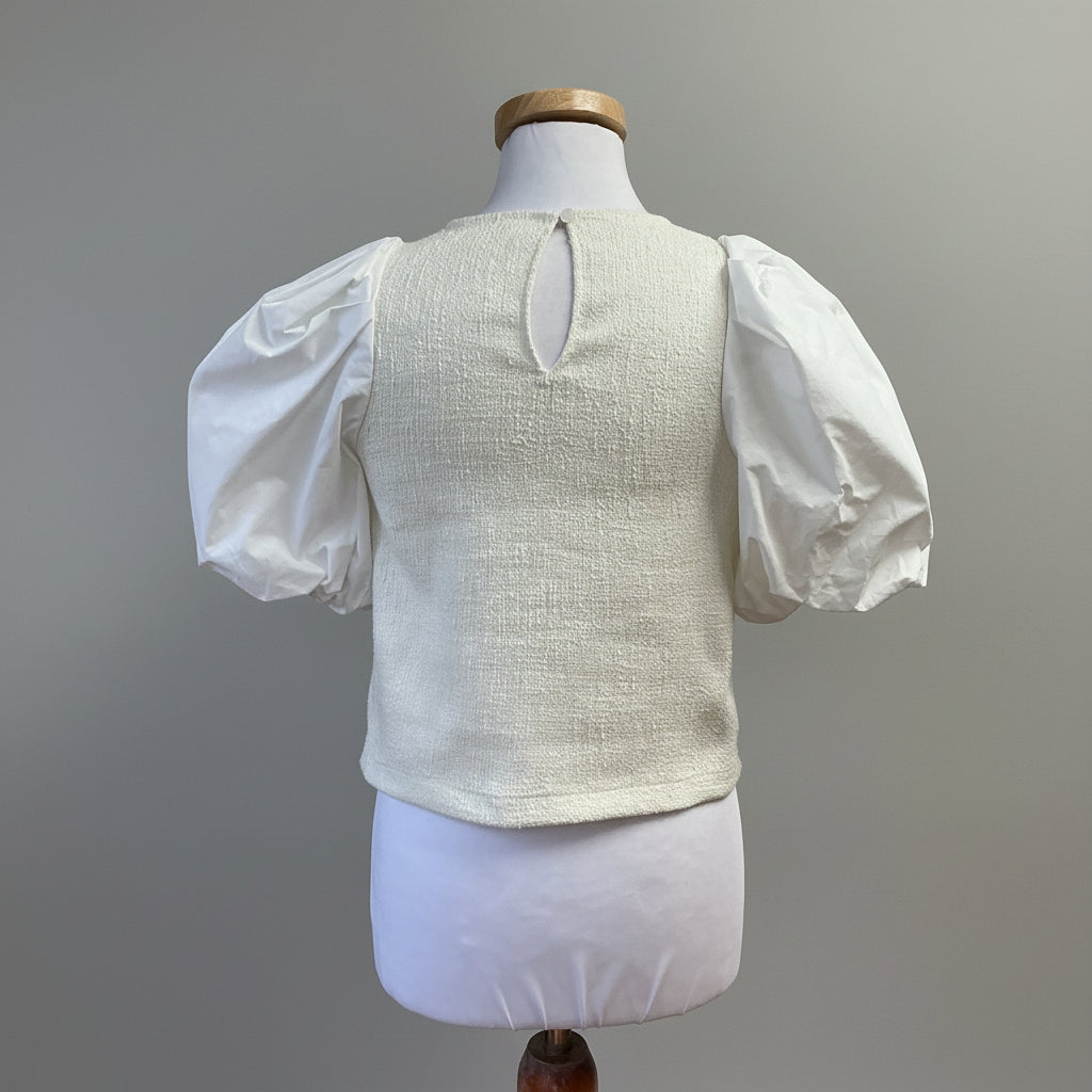 Anthropologie white puff sleeve blouse, size XS