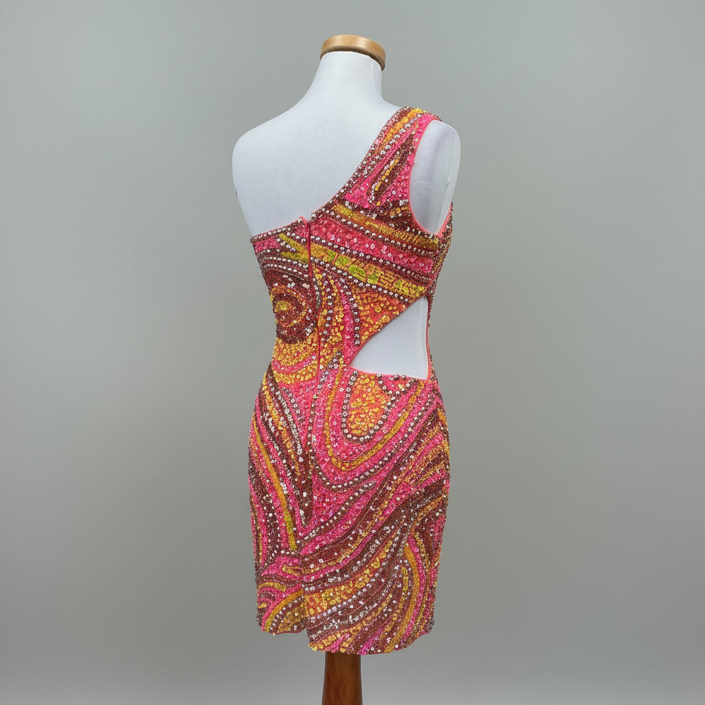 Aleta pink multi short sequin dress, size 6