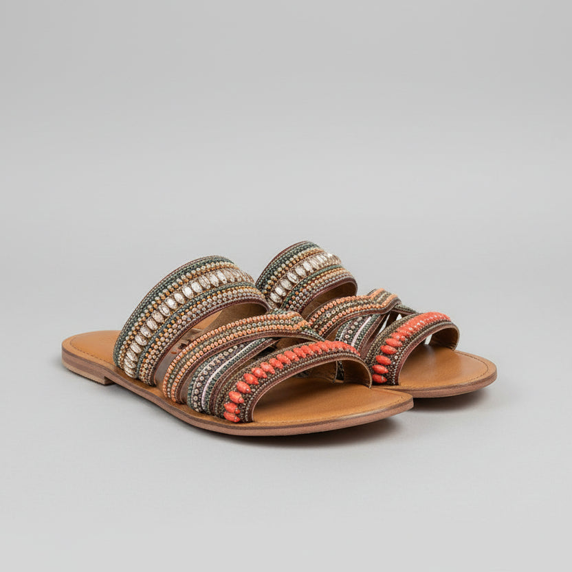 Jasper & Jeers brown bead Azille sandals, Size 39