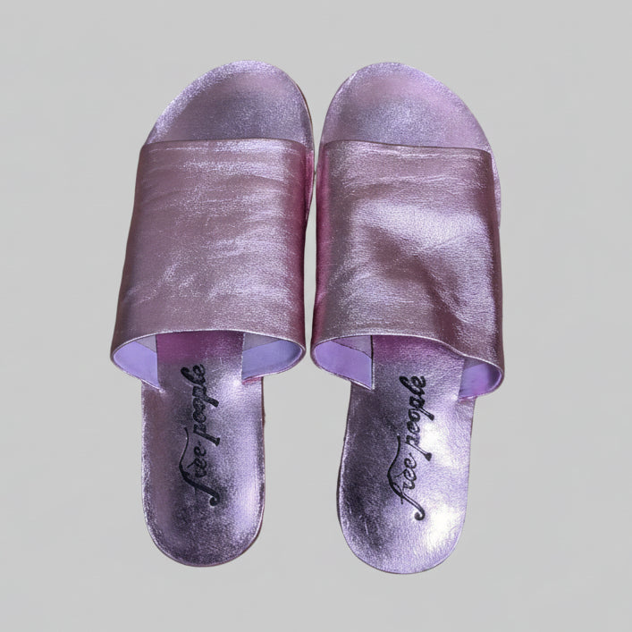 Free People pink metallic Vicente Slides, Size 8, BRAND NEW!