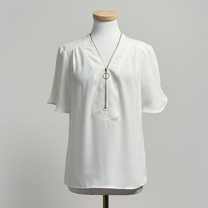 Trina Turk ivory blouse with zipper, size S, NEW WITH TAGS!