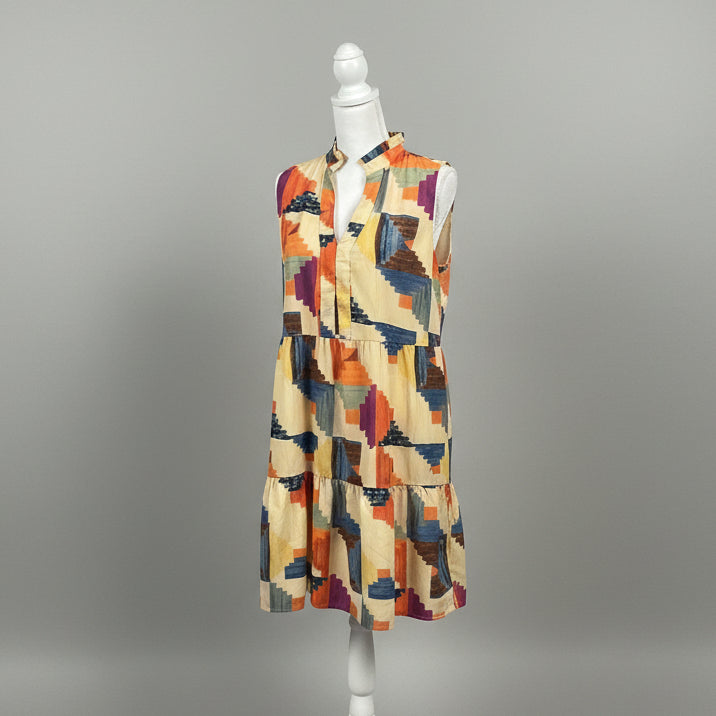 THML butter yellow multi-print dress, Size L