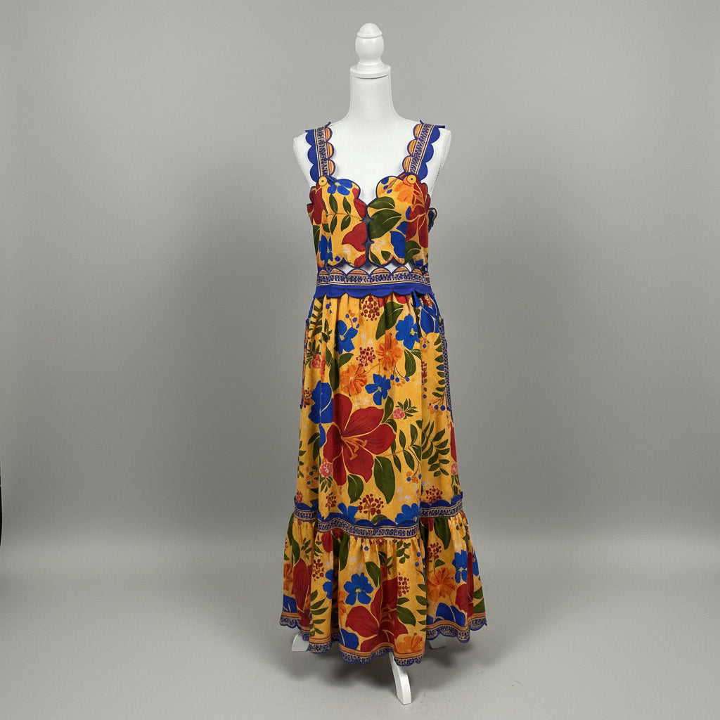 Farm Rio marigold/cobalt Floral Yard dress, Size L