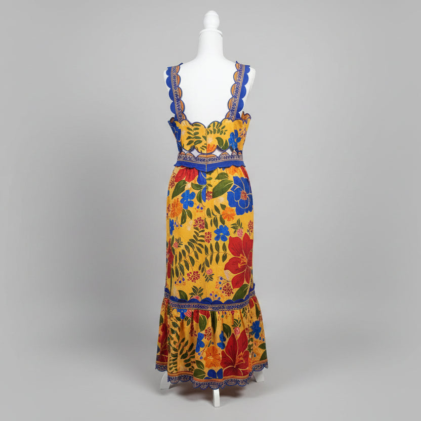 Farm Rio marigold/cobalt Floral Yard dress, Size L