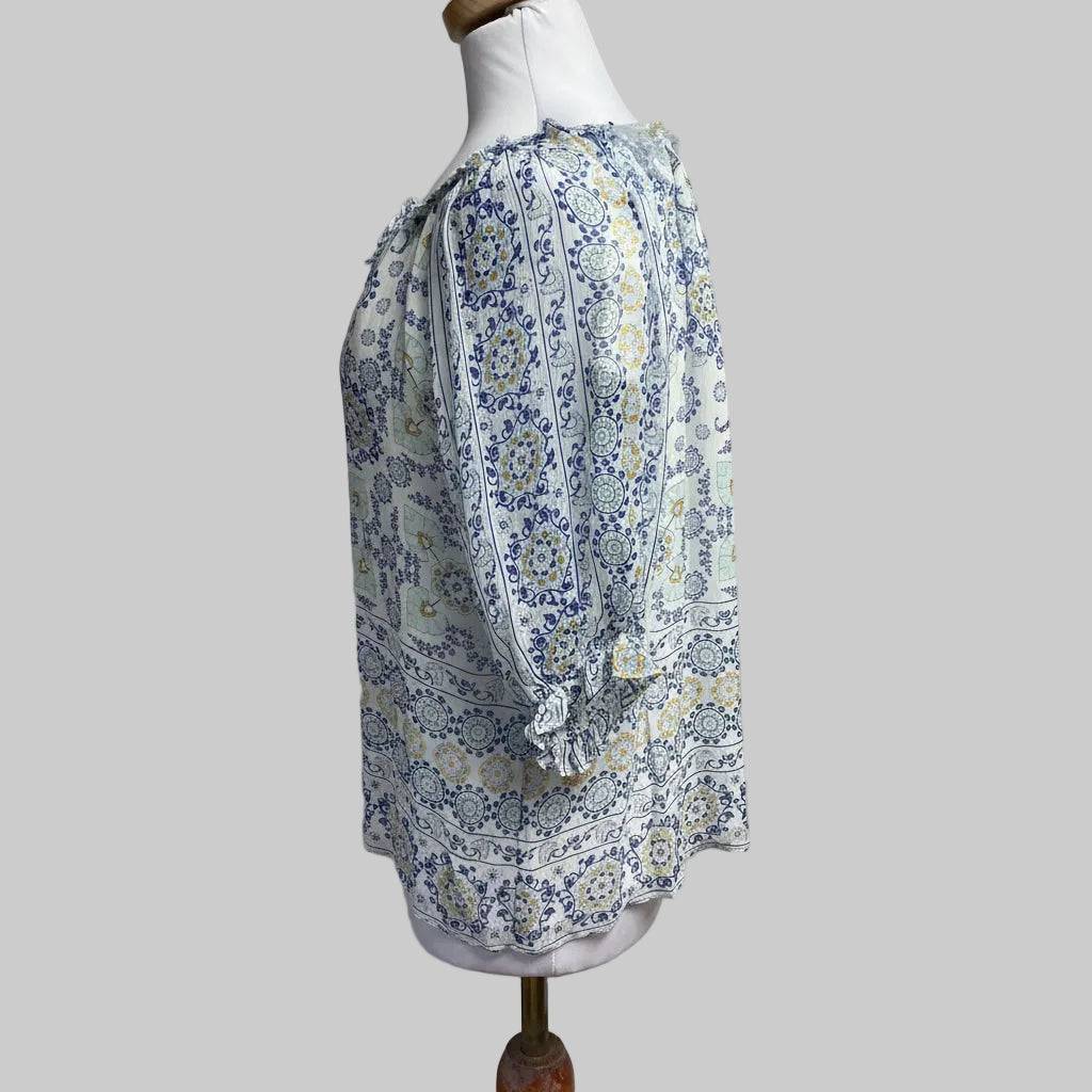 Joie white and blue floral Moneta blouse, size S, NEW WITH TAGS!