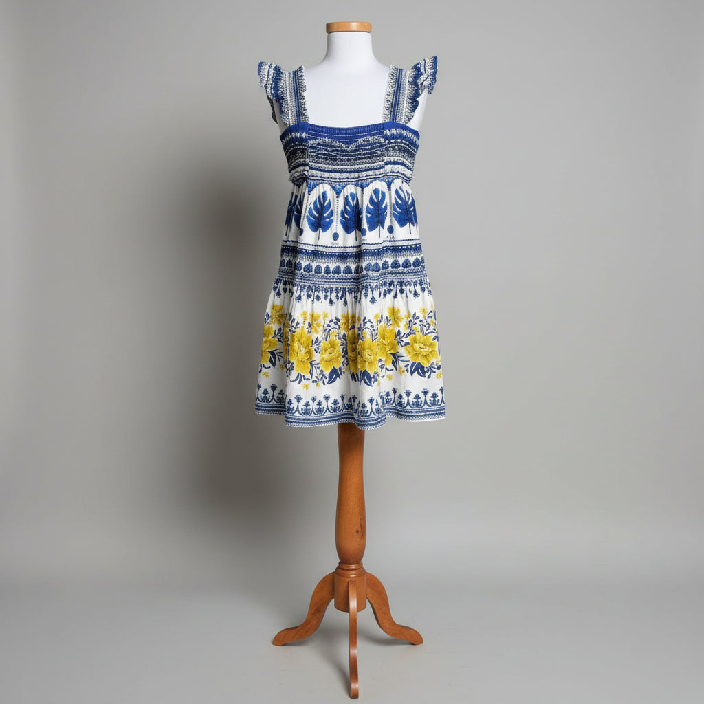 FARM Rio blue and yellow floral Zuli dress, size L