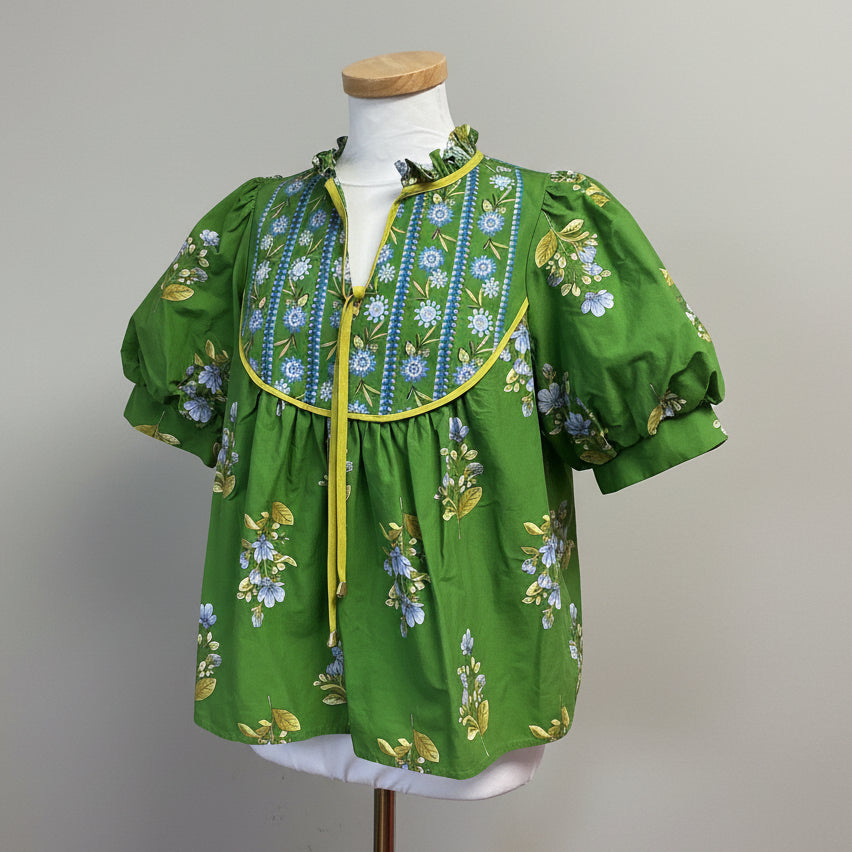 Entro green floral blouse, size M