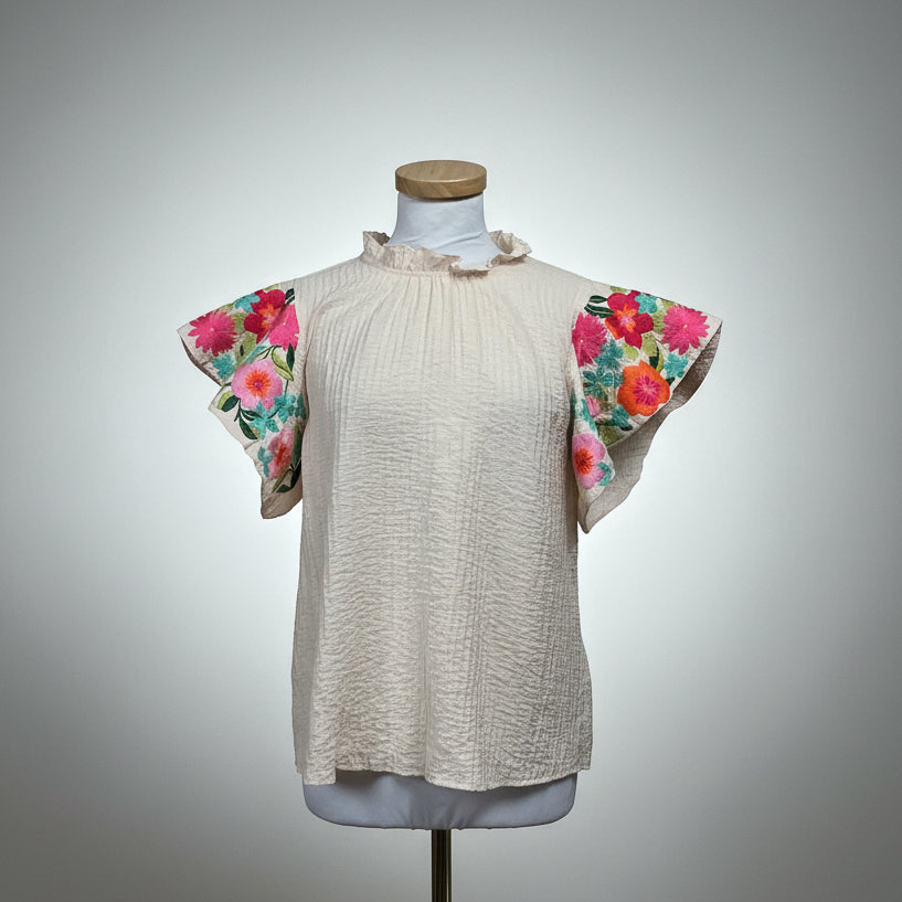 THML cream blouse with embroidery, size M