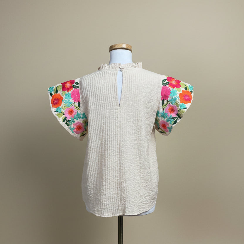 THML cream blouse with embroidery, size M