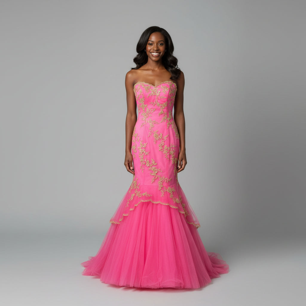 Tiffany Designs pink and gold gown, size 10