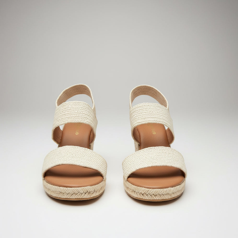 Andre Assous tan espadrille wedge sandals, size 9