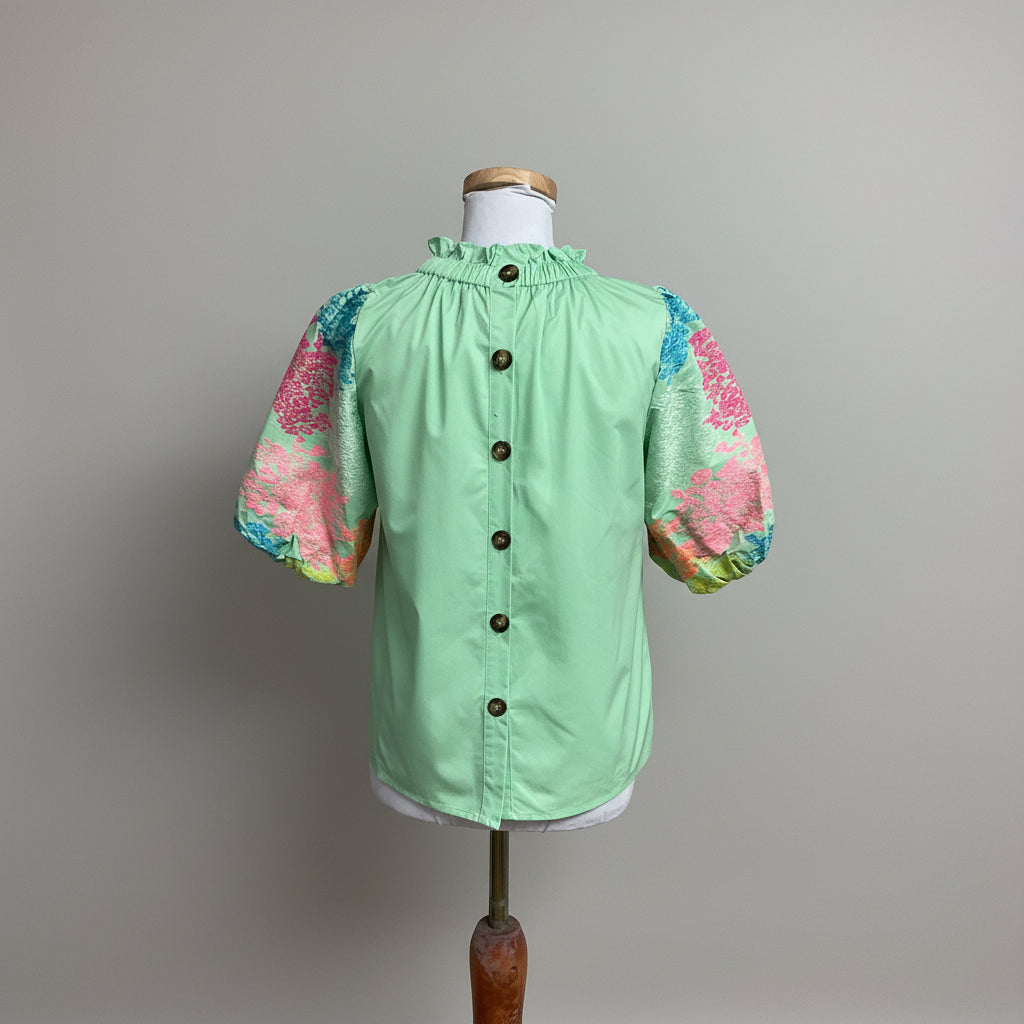 THML mint green blouse with embroidery, size S