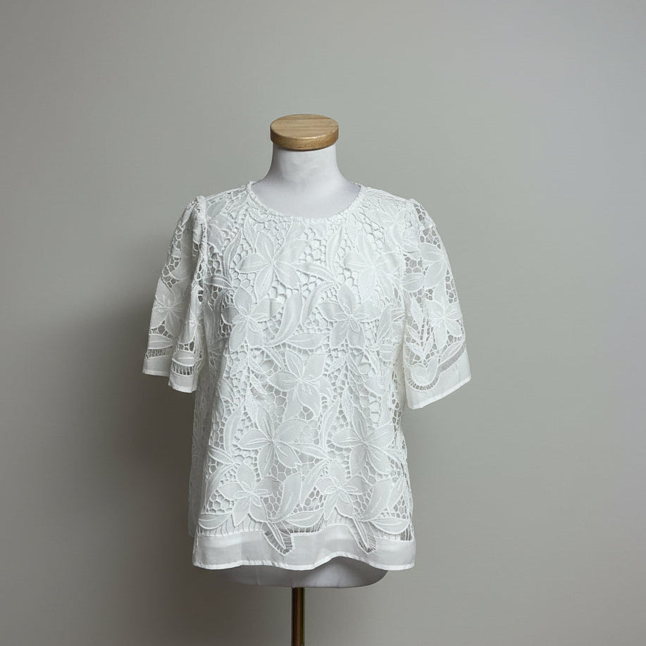 Jade white guipure lace blouse, size M