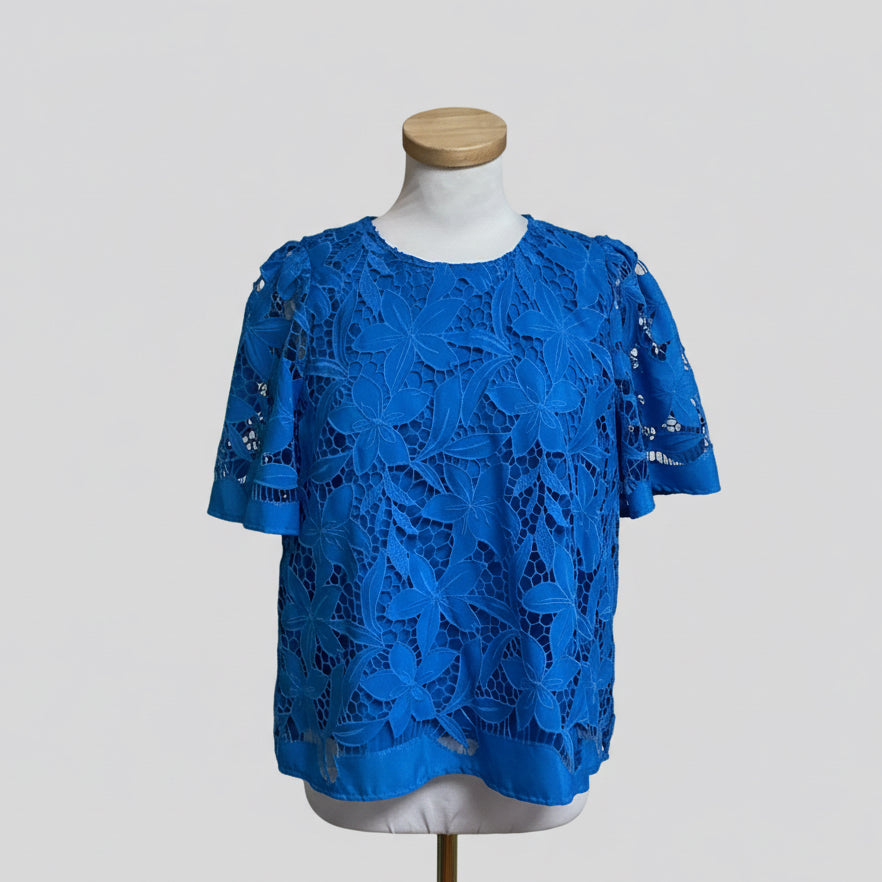 Jade blue guipure lace blouse, size M
