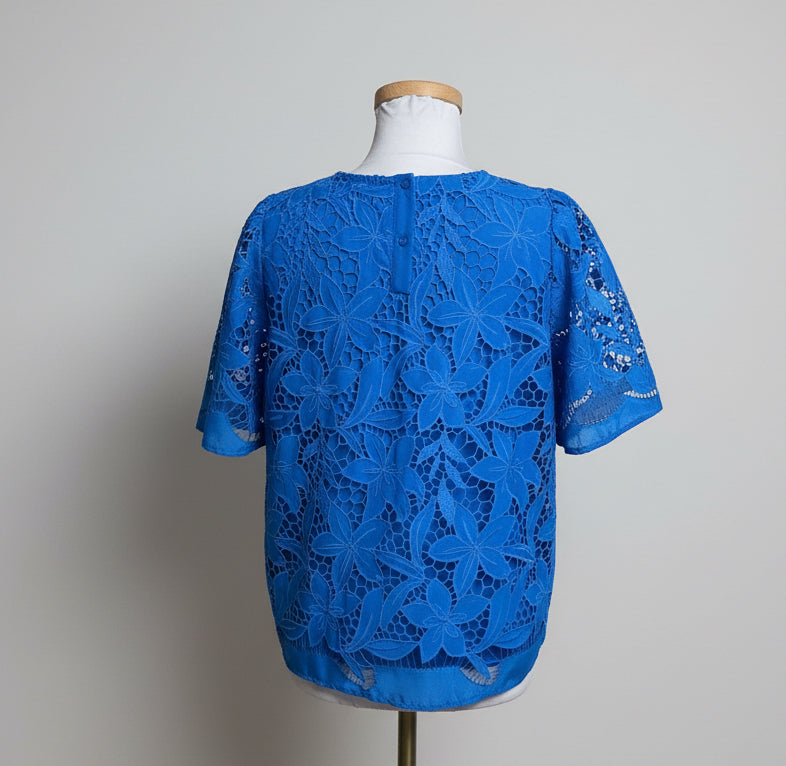 Jade blue guipure lace blouse, size M