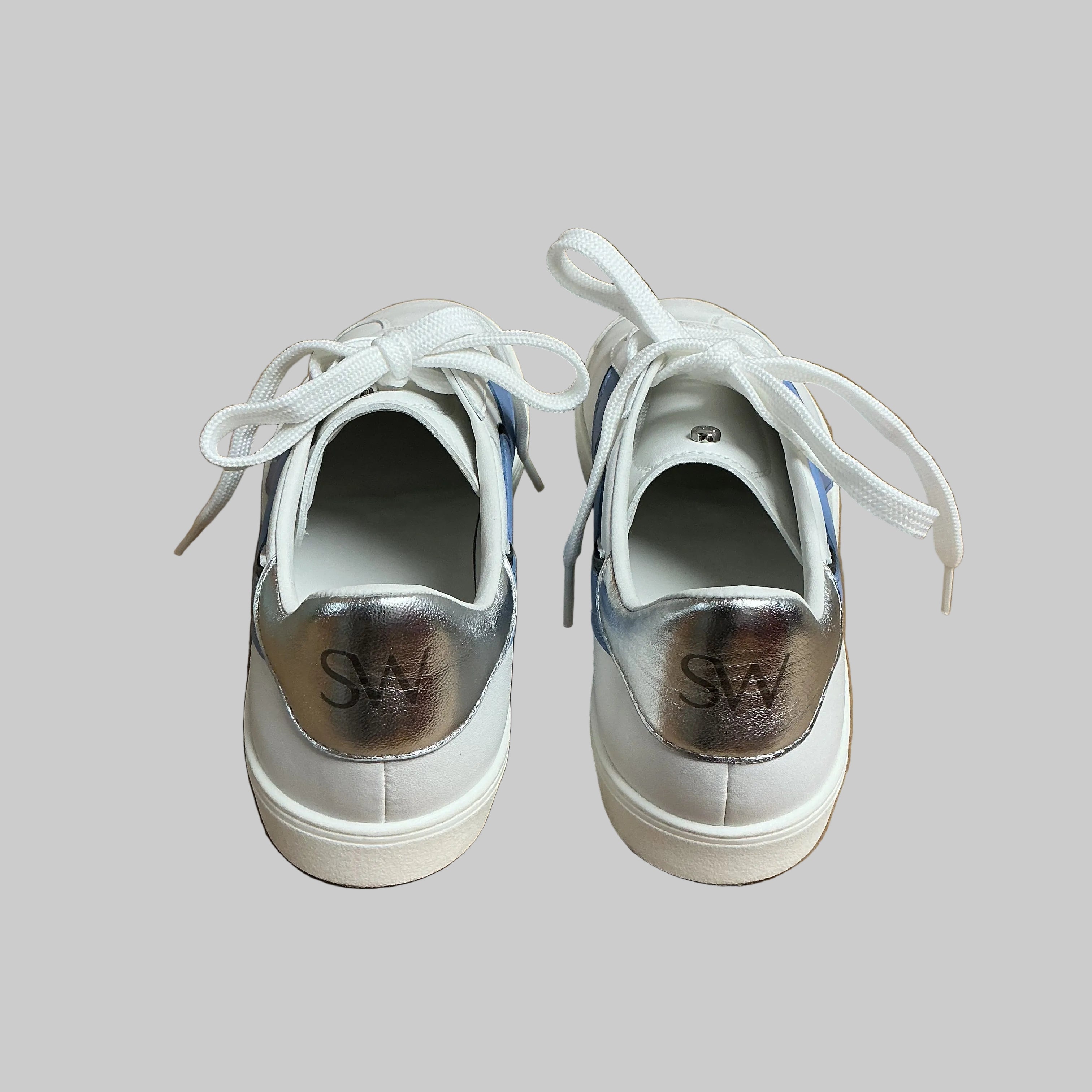Stuart Weitzman white and light blue Daryl sneakers, size 9, LIKE NEW!