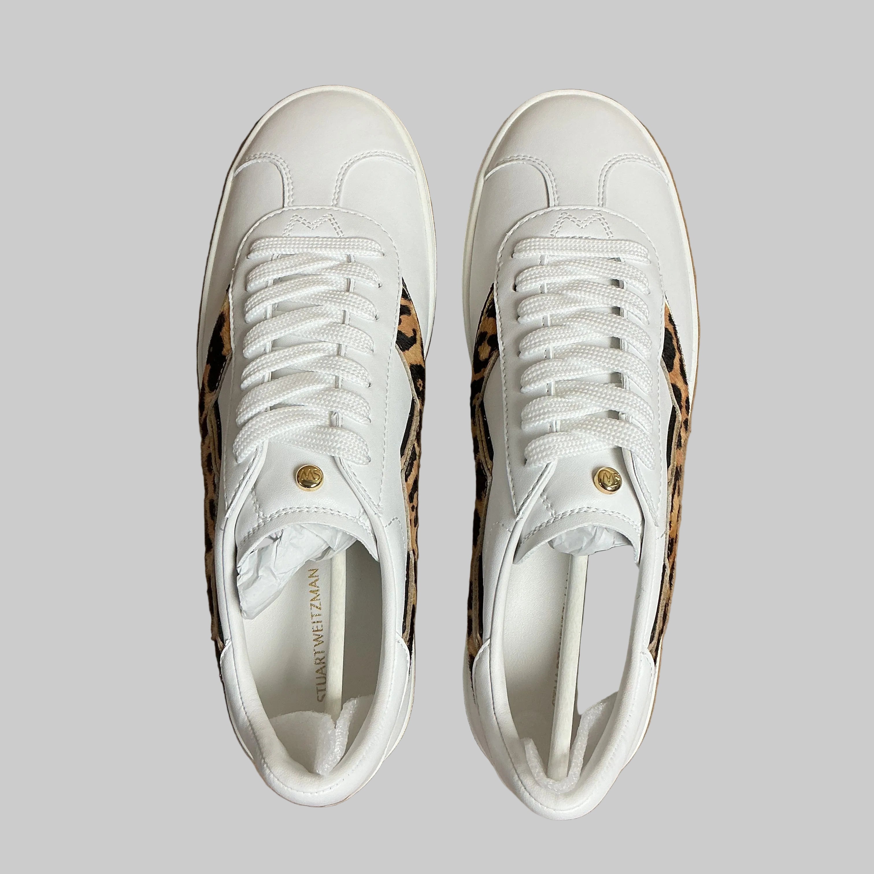 Stuart Weitzman white/animal print Daryl sneakers, size 9, NEW IN BOX!