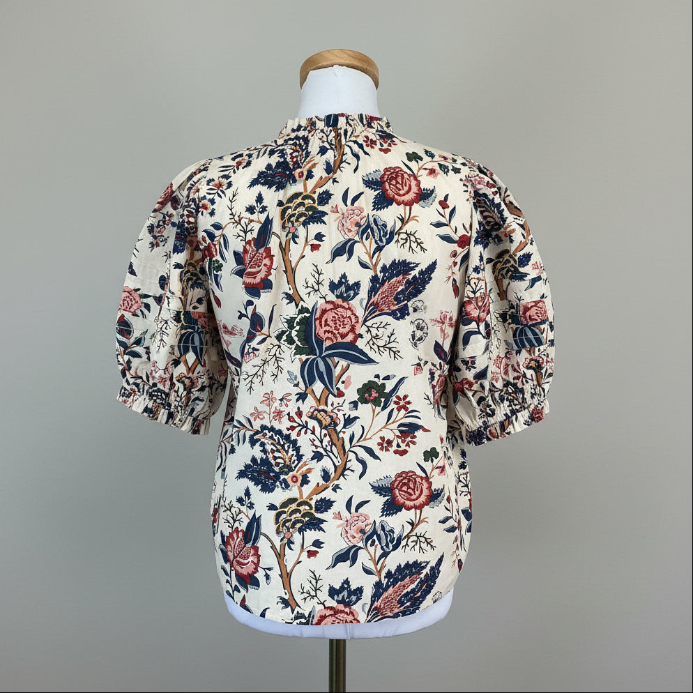 Saule Parc cream & blue floral James blouse, size M