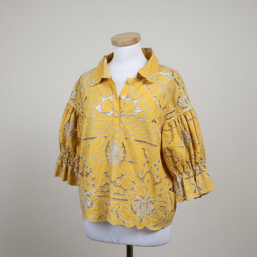 Love The Label yellow eyelet blouse, size M