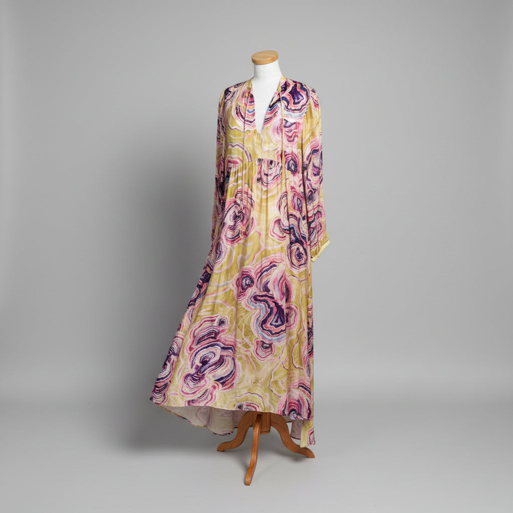 Chufy pink and gold print Mila maxi dress, size L