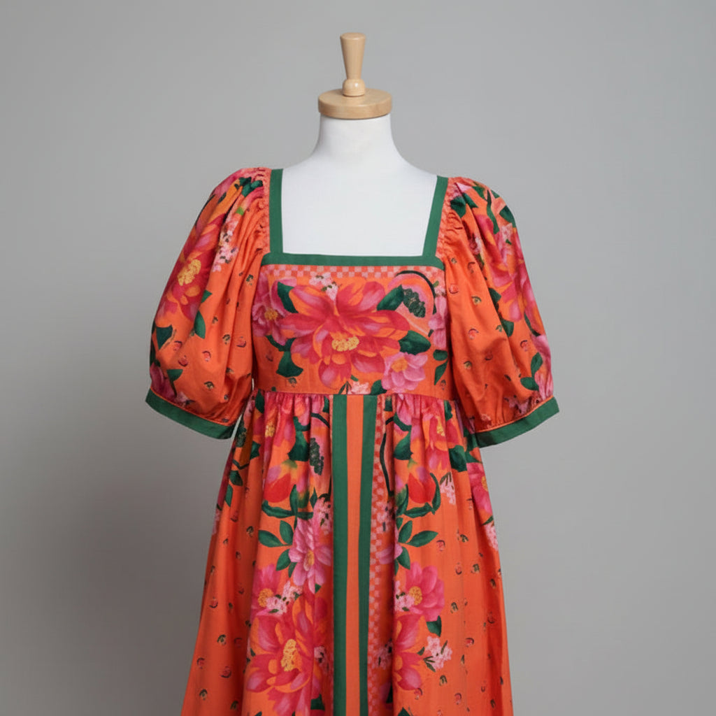 Farm Rio coral/green floral Fruit Garden dress, size m