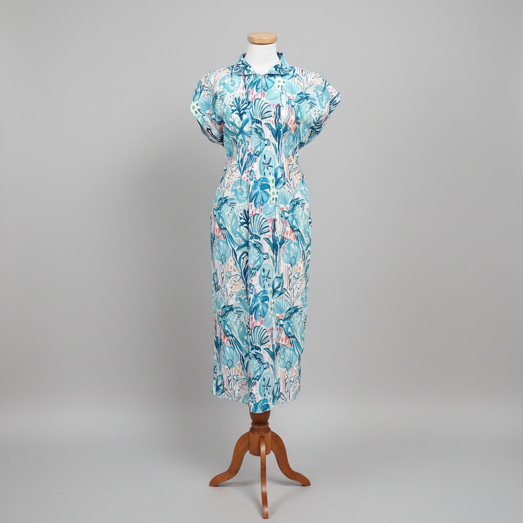 Holly Shae Design blue shell print mai dress, size XS/M